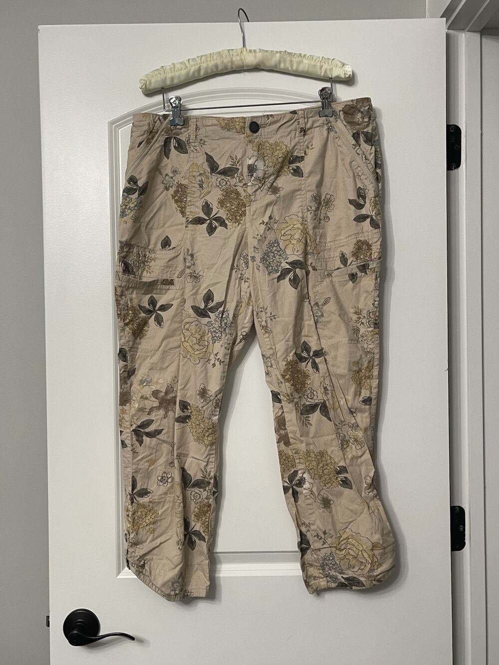 Democracy Flex-ellent Floral Roll Up Utility Cargo Pants 14 Lightweight Cotton